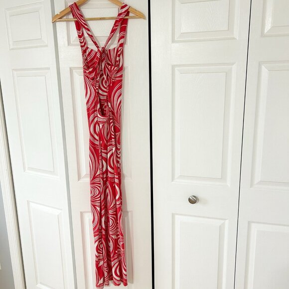 Free People Red Swirl Print Maxi Dress Open Back Cross Strap Bodycon Size S - Picture 5 of 6